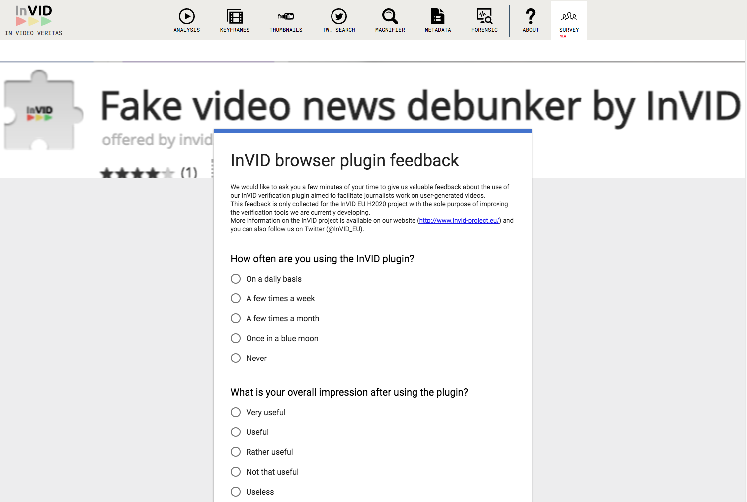 The integrated survey about the use of the InVID Verification Plugin