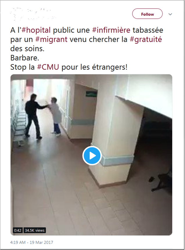 Fake tweet about a migrant being violent in a France hospital